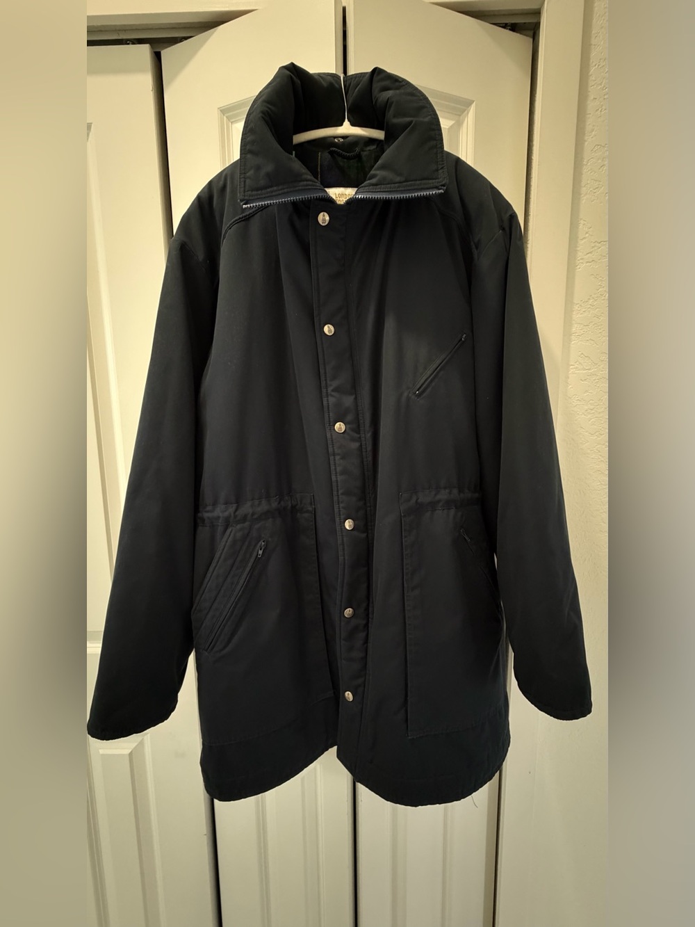 Vtg London Fog Parka Jacket Mens 46 Reg Black Mid Length Utility Coat USA Made